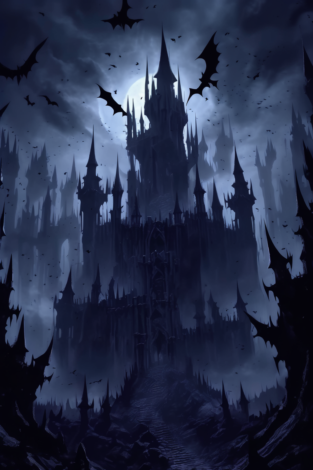 00003-3515339693-_lora_Dark Fantasy_1_Dark Fantasy - a dark fantasy castle with high towers and pinnacles. The walls are ruined and cracked. At t.png